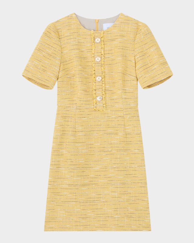 Varley Fringe-Trim Tweed Dress